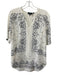 Theory Size P White & Black Silk 1/2 Sleeve Paisley Split V neck Top White & Black / P