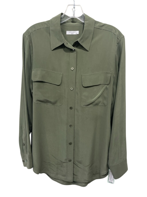 Equipment Femme Size XS Army Green Silk Long Sleeve Button Up & Collar Top Army Green / XS