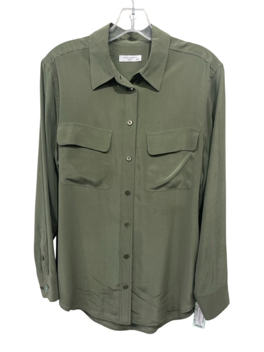 Equipment Femme Size XS Army Green Silk Long Sleeve Button Up & Collar Top Army Green / XS