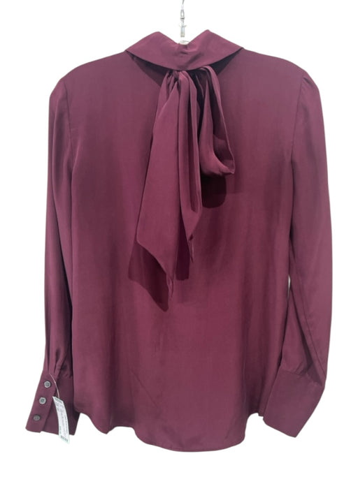 Frame Size XS Burgundy Silk Long Sleeve Button Up & Collar Neck Tie Top Burgundy / XS