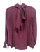 Frame Size XS Burgundy Silk Long Sleeve Button Up & Collar Neck Tie Top Burgundy / XS