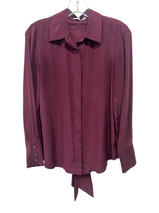 Frame Size XS Burgundy Silk Long Sleeve Button Up & Collar Neck Tie Top Burgundy / XS