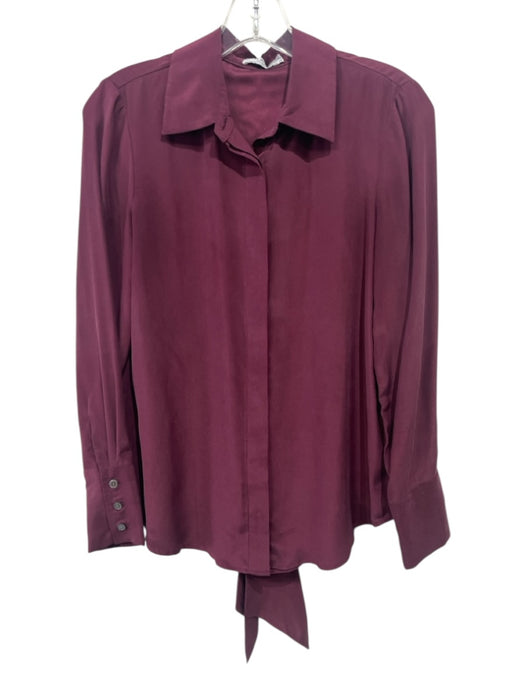 Frame Size XS Burgundy Silk Long Sleeve Button Up & Collar Neck Tie Top Burgundy / XS