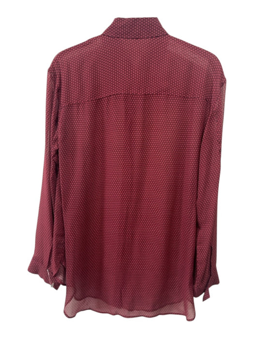 Theory Size P Red & Black Silk Sheer Polka Dot Long Sleeve Top Red & Black / P