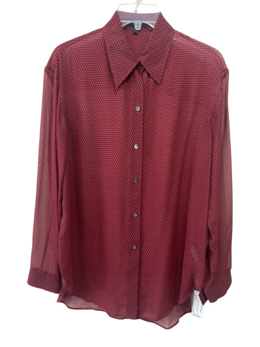 Theory Size P Red & Black Silk Sheer Polka Dot Long Sleeve Top Red & Black / P
