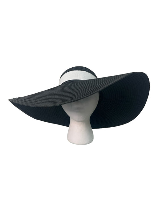 Lauren Ralph Lauren Black & White Raffia Woven Sun Hat Floral Application Hat Black & White / M