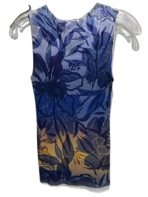 Fuzzi Size S Blue, Purple & Yellow No Fabric Tag Mesh Sleeveless Floral Top Blue, Purple & Yellow / S