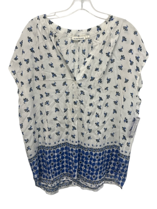 Roller Rabbit Size M White & Blue Viscose abstract flowers V Neck Cap Sleeve Top White & Blue / M