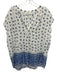 Roller Rabbit Size M White & Blue Viscose abstract flowers V Neck Cap Sleeve Top White & Blue / M