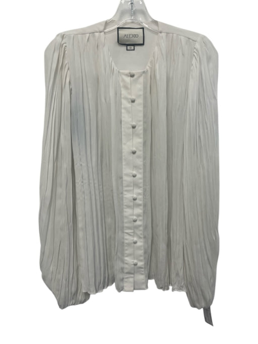 Alexis Size S White Polyester Pleated Long Sleeve Button Down Top White / S