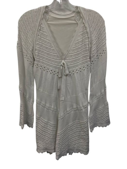 Alexis Size Est M White Viscose Blend Knit Long Sleeve V Neck Bow Detail Dress White / Est M