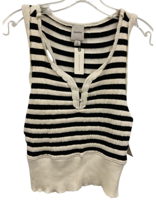 Maeve Size S Cream White & Black Cotton Blend Striped Sleeveless Knit Top Cream White & Black / S
