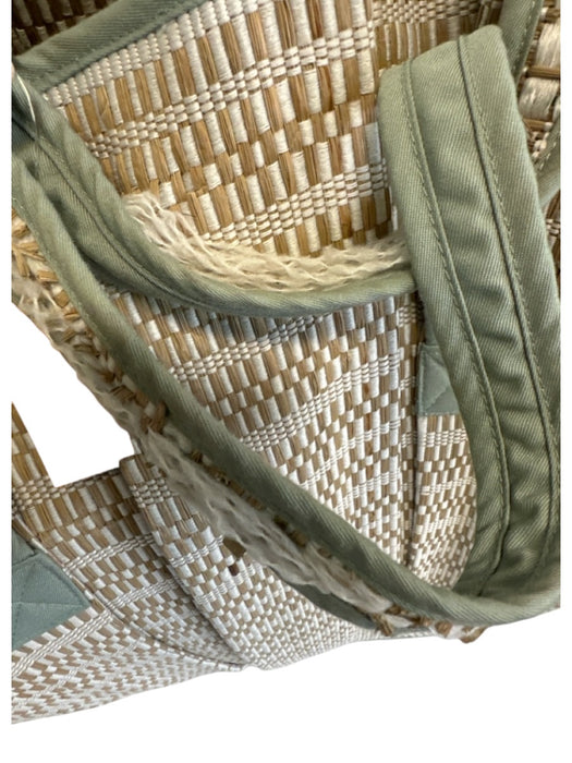 Lorna Murray Beige, White & Mint Green Natural Fiber Woven Pleated Bucket Bag Beige, White & Mint Green