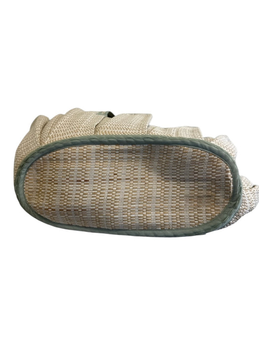 Lorna Murray Beige, White & Mint Green Natural Fiber Woven Pleated Bucket Bag Beige, White & Mint Green