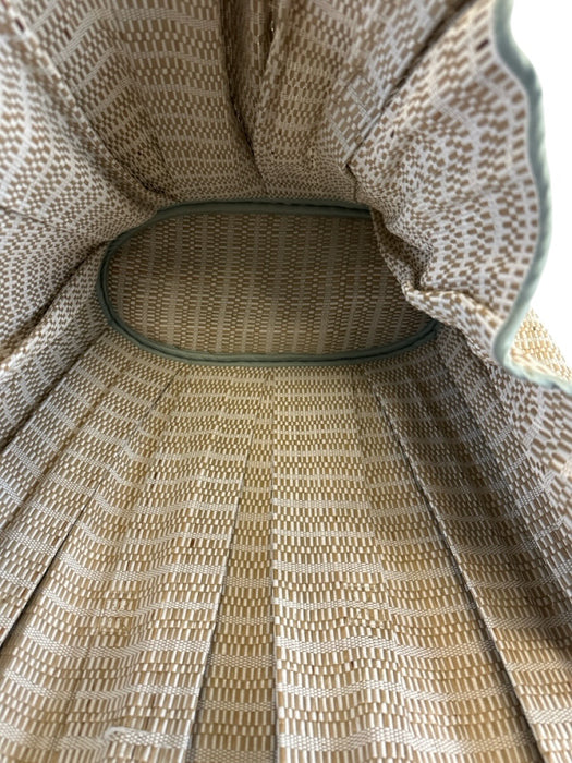 Lorna Murray Beige, White & Mint Green Natural Fiber Woven Pleated Bucket Bag Beige, White & Mint Green
