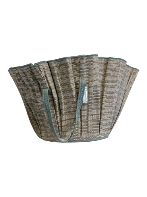 Lorna Murray Beige, White & Mint Green Natural Fiber Woven Pleated Bucket Bag Beige, White & Mint Green
