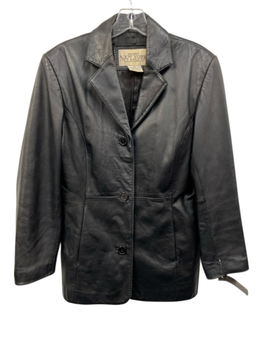 New York Classics Size PS Black Genuine Leather Button Front Paneled Jacket Black / PS