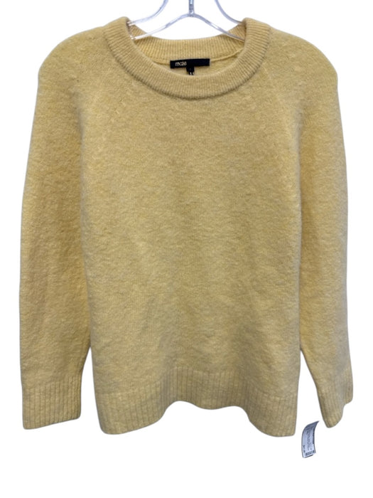 Maje Size 1 Yellow Alpaca Blend Fuzzy Knit Ribbed Hem Pullover Sweater Yellow / 1