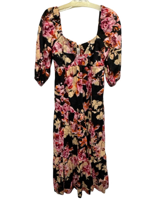 By Anthropologie Size SP Black, Pink & Orange Cotton Abstract Floral Dress Black, Pink & Orange / SP