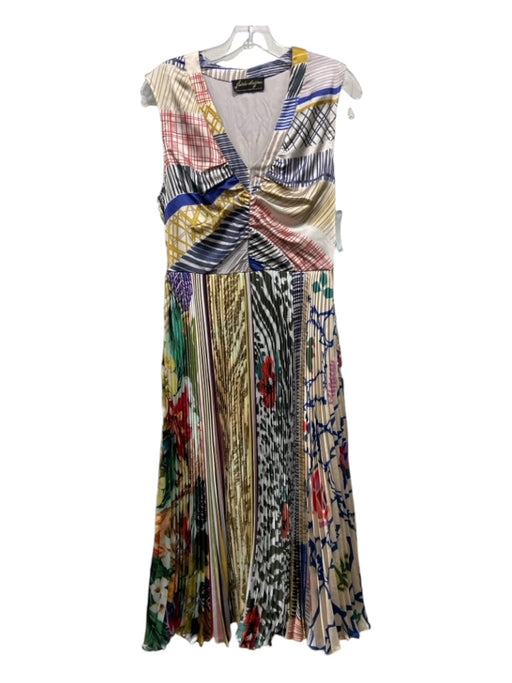 Geisha Design Size S Multi Polyester Pleated Abstract Sleeveless V Neck Dress Multi / S