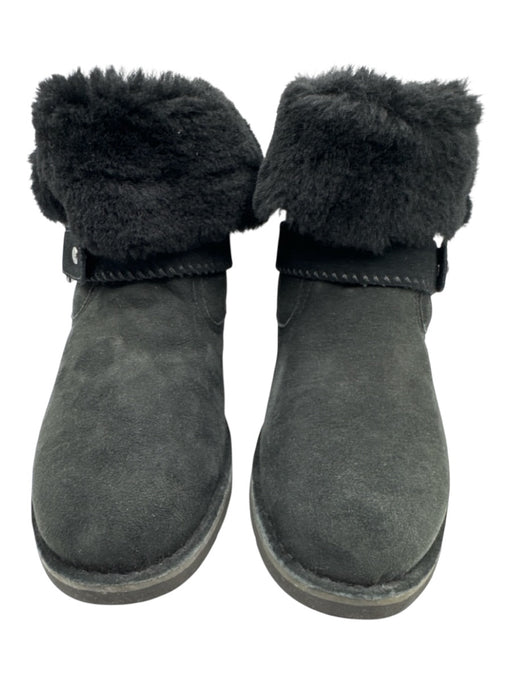 Ugg Shoe Size 10 Black Suede Faux Shearling Whipstitch Ankle Booties Black / 10