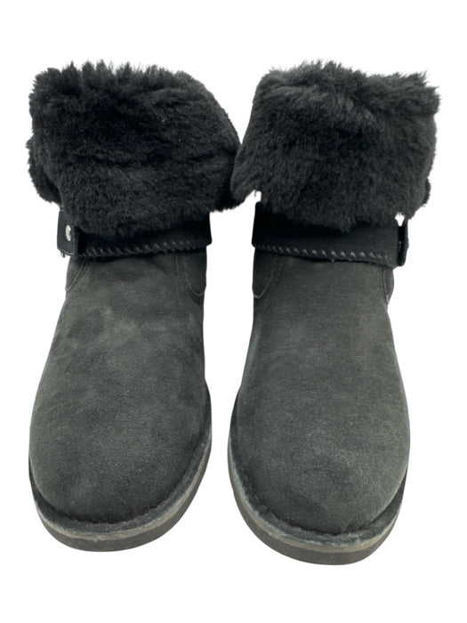 Ugg Shoe Size 10 Black Suede Faux Shearling Whipstitch Ankle Booties Black / 10