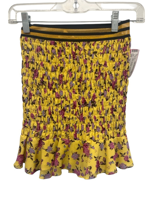 For Love & Lemons Size XS Yellow Silk Blend Smocked Elastic Waist Floral Skirt Yellow / XS