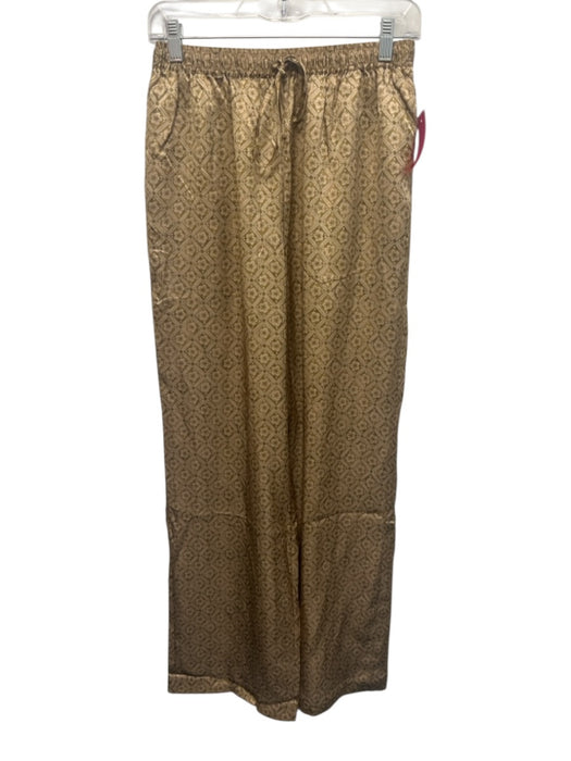 Tell Your Friends Size XS Tan Silk Satin Printed Drawstring Waist Pants Tan / XS