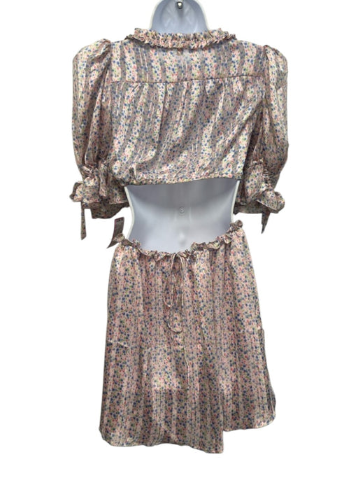 For Love & Lemons Size XS Pink & Multi Polyester V Neck Floral gold accent Dress Pink & Multi / XS