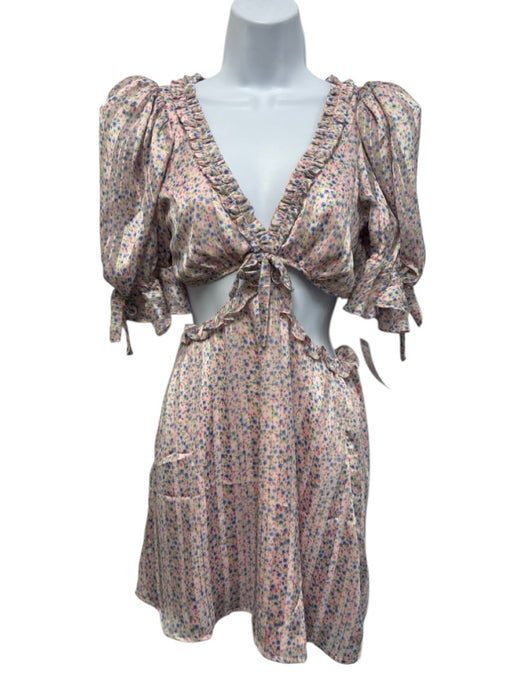 For Love & Lemons Size XS Pink & Multi Polyester V Neck Floral gold accent Dress Pink & Multi / XS