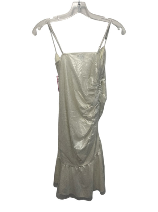NBD Size XS Silver Polyester Adjustable Strap Metallic Knee Length Dress Silver / XS