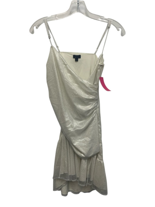 NBD Size XS Silver Polyester Adjustable Strap Metallic Knee Length Dress Silver / XS