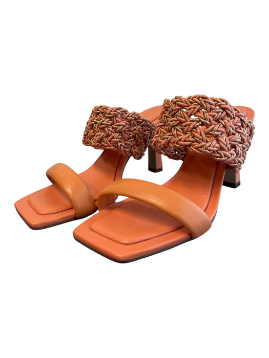 Arezzo Shoe Size 39 Orange Leather 2 Strap Braided Square Open Toe Shoes Orange / 39