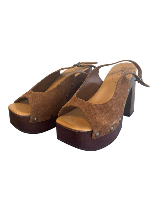 Schutz Shoe Size 7.5 Brown Suede & Wood Slingbacks Open Toe Platform Shoes Brown / 7.5