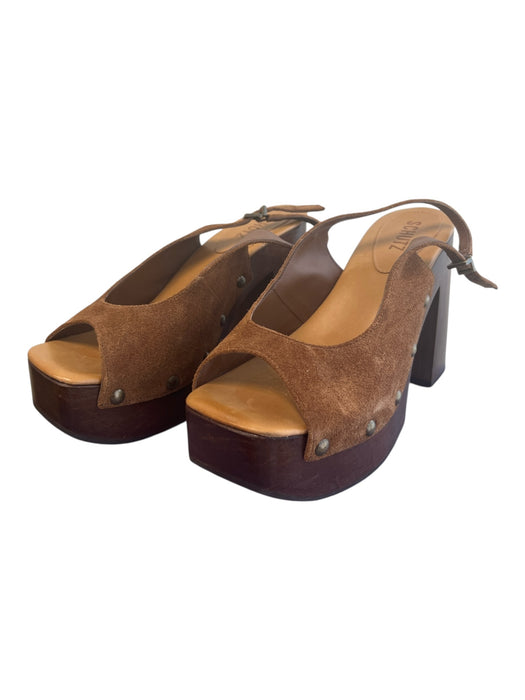 Schutz Shoe Size 7.5 Brown Suede & Wood Slingbacks Open Toe Platform Shoes Brown / 7.5