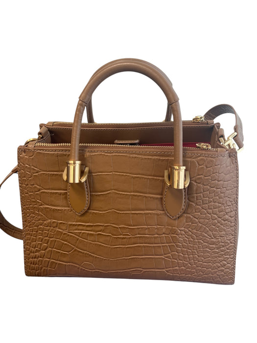 Schutz Light Brown Leather goldtone hardware Croc Embossed Double Handle Bag Light Brown / Medium