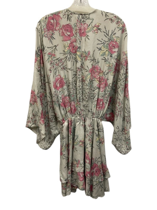 Zadig & Voltaire Size L Cream White, Pink & Green Silk Floral V Neck Dress Cream White, Pink & Green / L