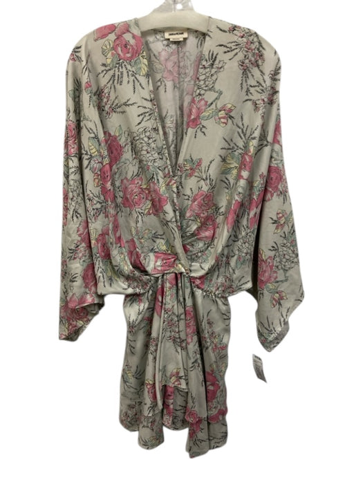 Zadig & Voltaire Size L Cream White, Pink & Green Silk Floral V Neck Dress Cream White, Pink & Green / L