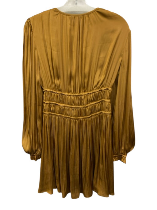 Maje Size 36 Dark Yellow Polyester Gathered Long Balloon Sleeve V Neck Dress Dark Yellow / 36