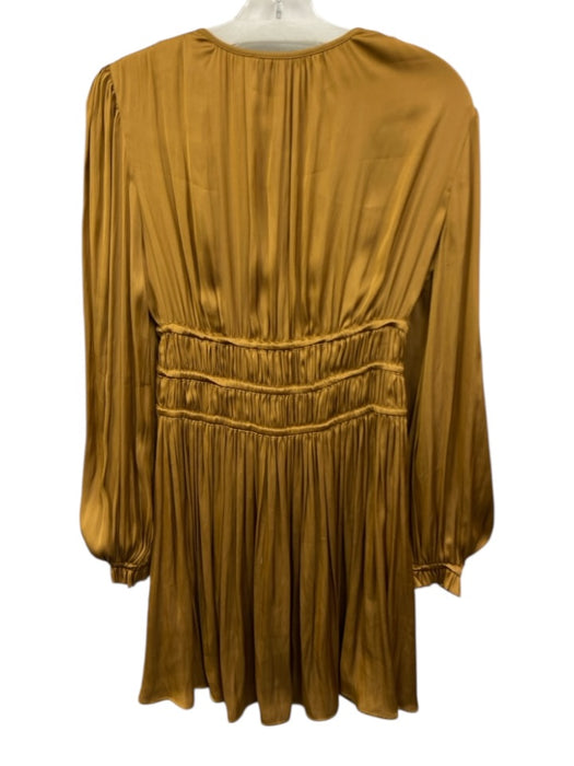 Maje Size 36 Dark Yellow Polyester Gathered Long Balloon Sleeve V Neck Dress Dark Yellow / 36