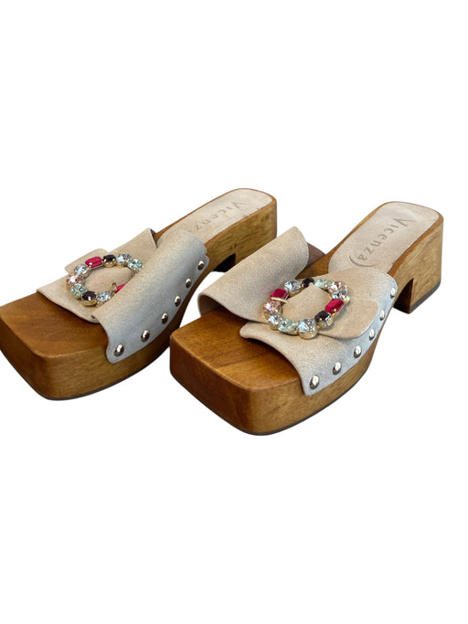 Vicenza Shoe Size 8 Beige Suede & Wood Square Toe Platform Open Toe Clog Shoes Beige / 8