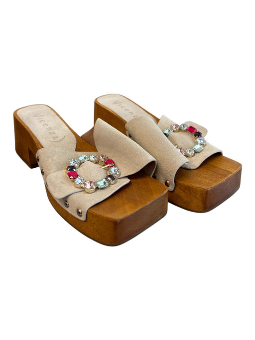 Vicenza Shoe Size 8 Beige Suede & Wood Square Toe Platform Open Toe Clog Shoes Beige / 8