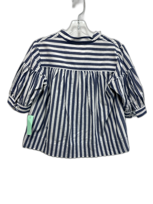 Anthropologie Size XXSP White & Chambray Cotton Striped Split V neckline Top White & Chambray / XXSP