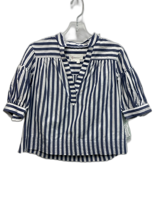 Anthropologie Size XXSP White & Chambray Cotton Striped Split V neckline Top White & Chambray / XXSP