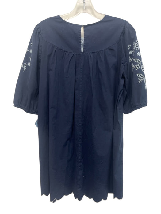 Pomander Place Size S Navy & white Cotton Floral Embroidery Short Sleeve Dress Navy & white / S