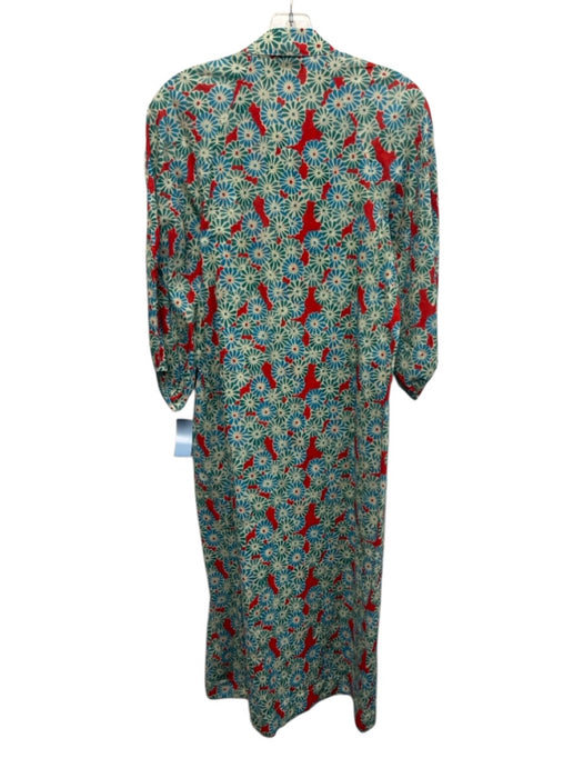 Tuckernuck Size S Red & Blue Cotton Floral Short Sleeve Quarter Button Dress Red & Blue / S