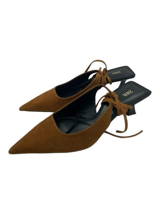 Zara Shoe Size 9 Brown Leather Pointed Toe Kitten Heel Pumps Brown / 9