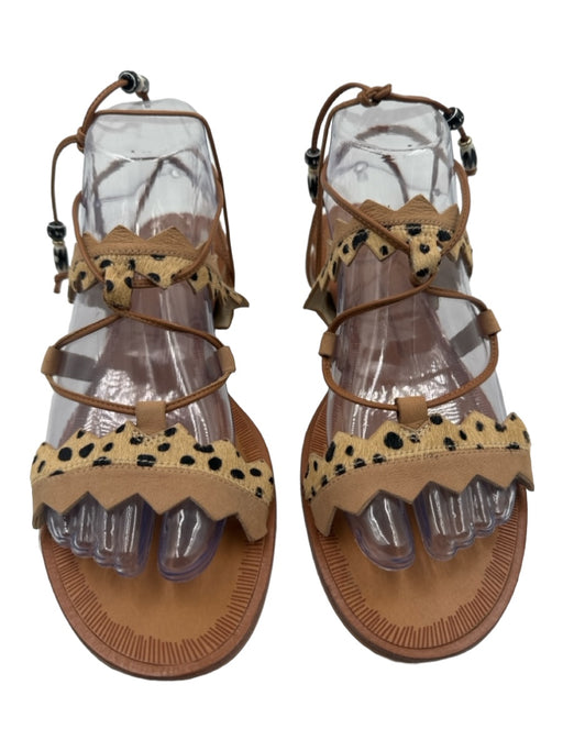 Dolce Vita Shoe Size 7.5 Beige & Multi Leather Double Strap Tie Detail Sandals Beige & Multi / 7.5