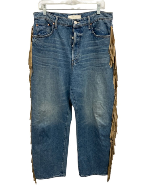 Mother Superior Size 32 Medium Wash & Brown Cotton Denim Faux Suede Fringe Jeans Medium Wash & Brown / 32