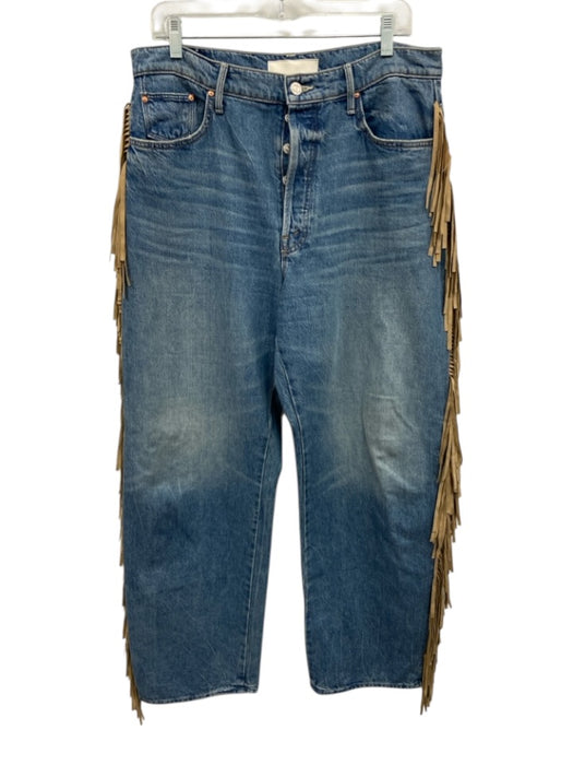 Mother Superior Size 32 Medium Wash & Brown Cotton Denim Faux Suede Fringe Jeans Medium Wash & Brown / 32